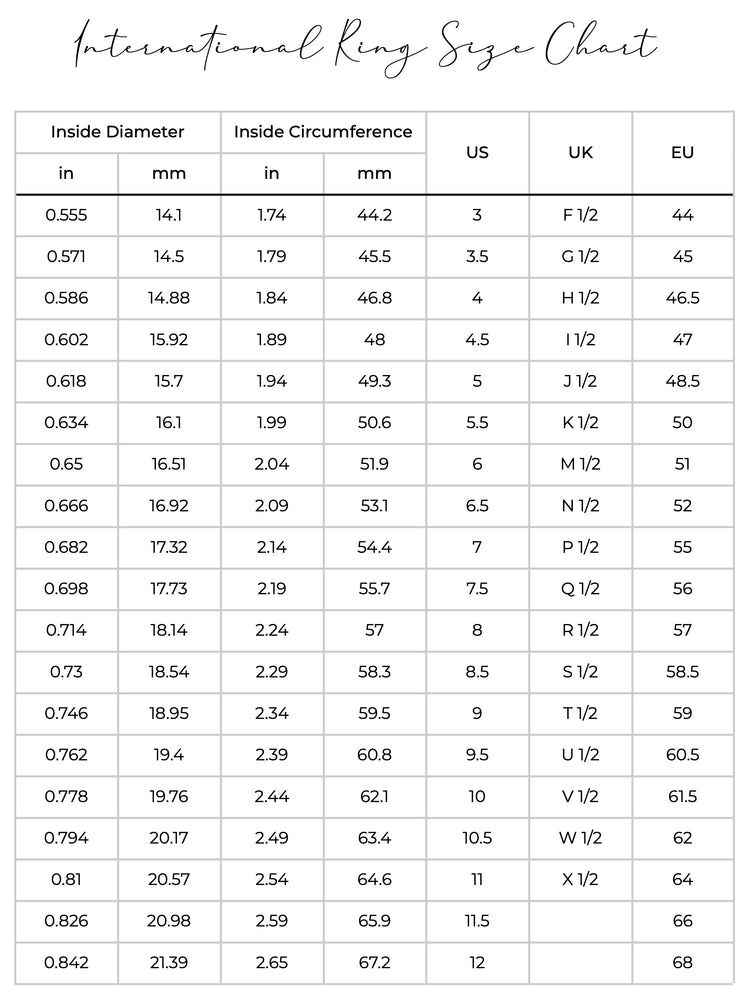 Ring Sizing Chart - Ring Size Guide - ETRNL