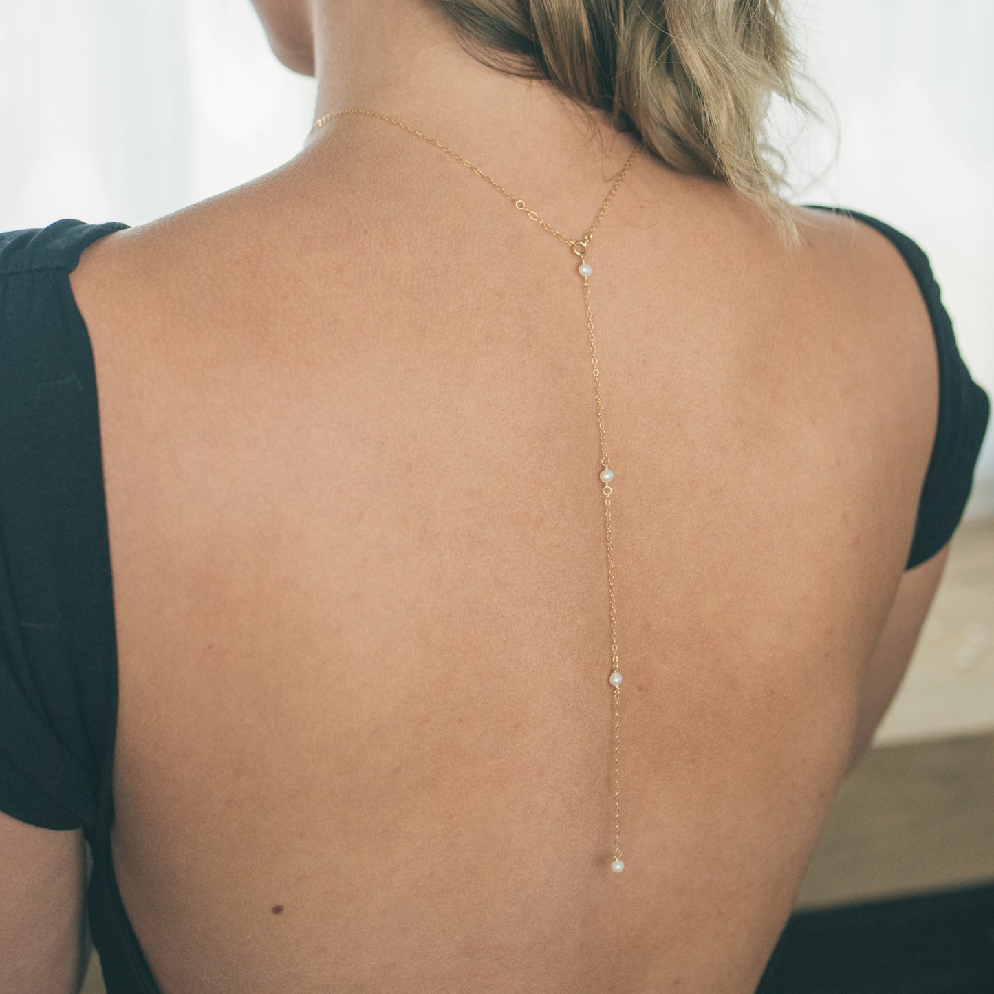 Pearl and crystal bridal back necklace– Treasures by Agnes