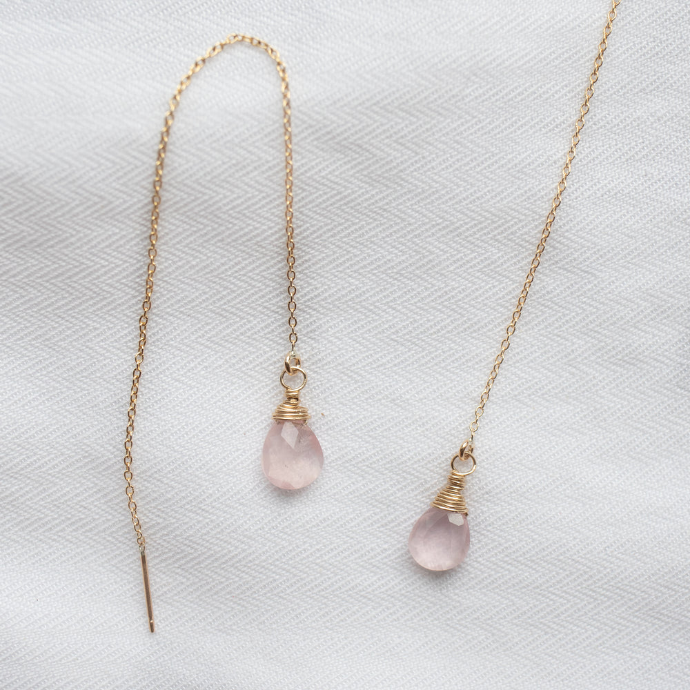 Rose Quartz Threader Earrings