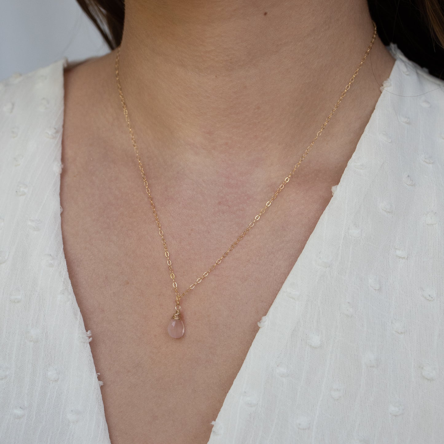 Rose Quartz Pendant Necklace 14K Gold Filled 22