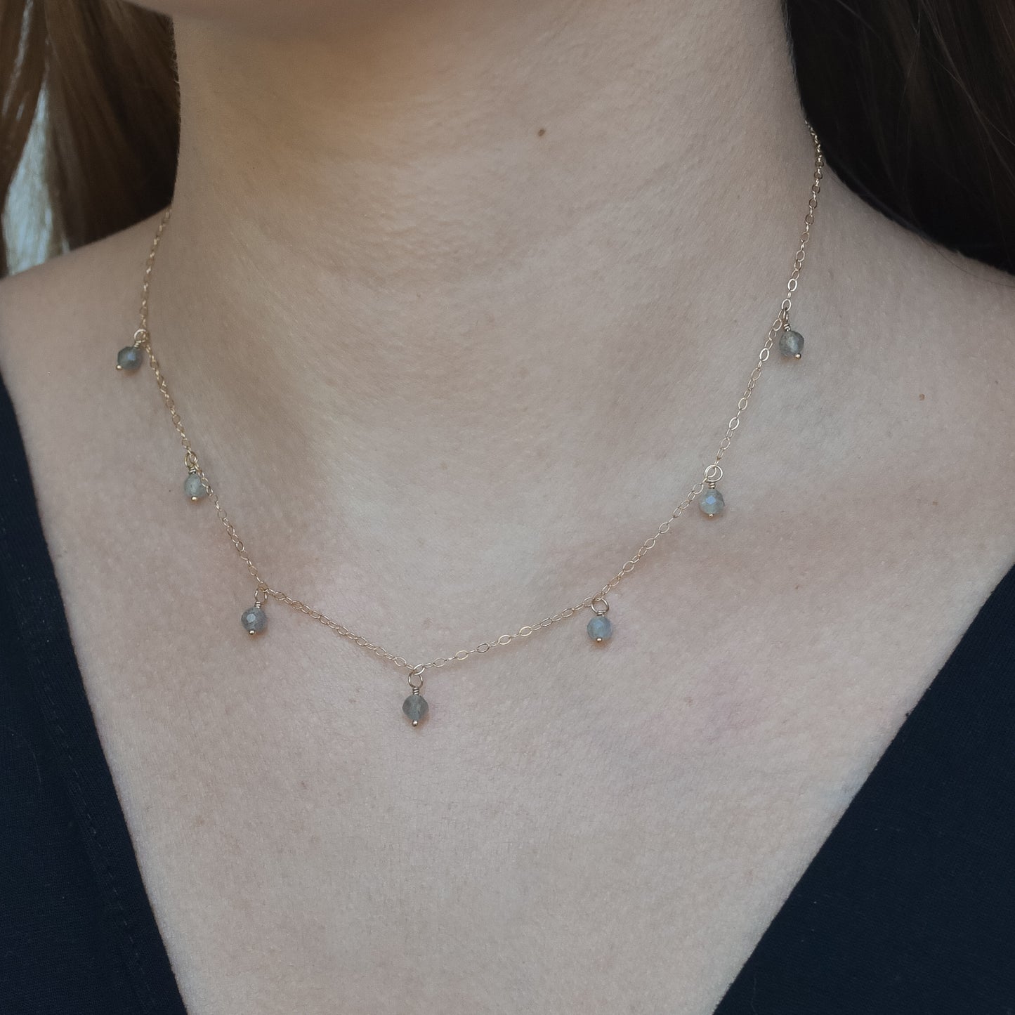 
                  
                    Labradorite Droplet Back Necklace
                  
                