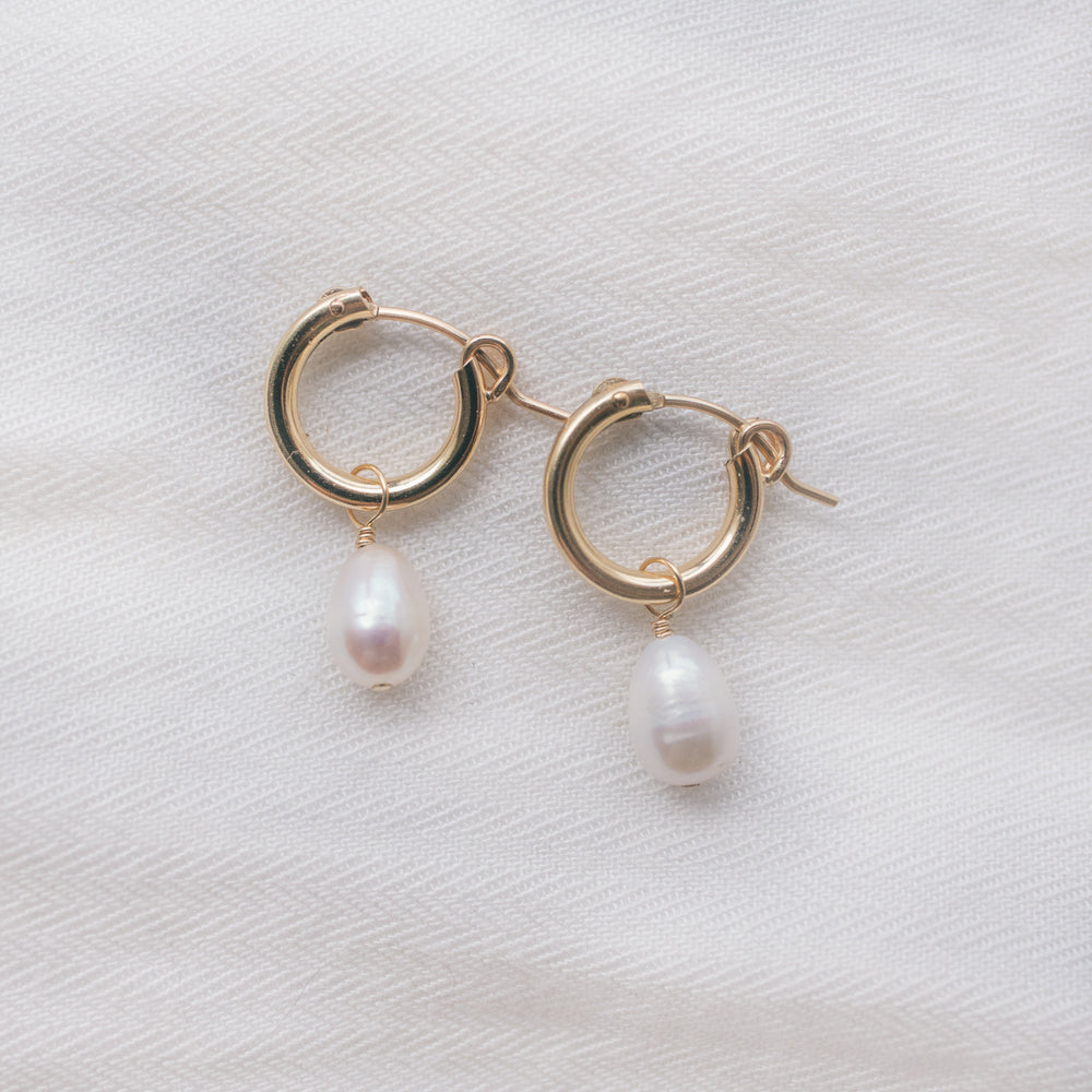 Oval Pearl Huggie Hoops