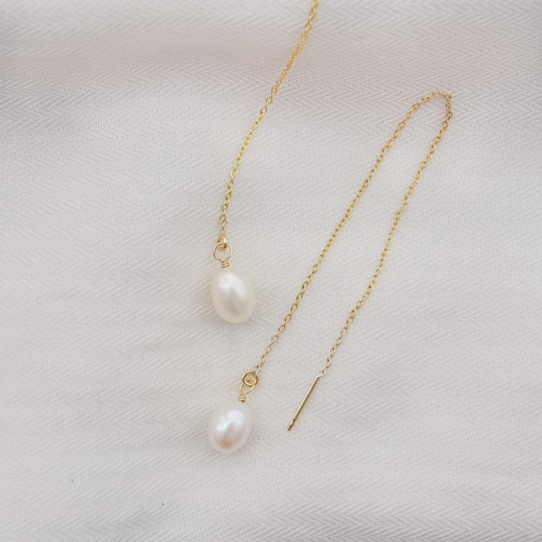 Oval Pearl Threader Earrings