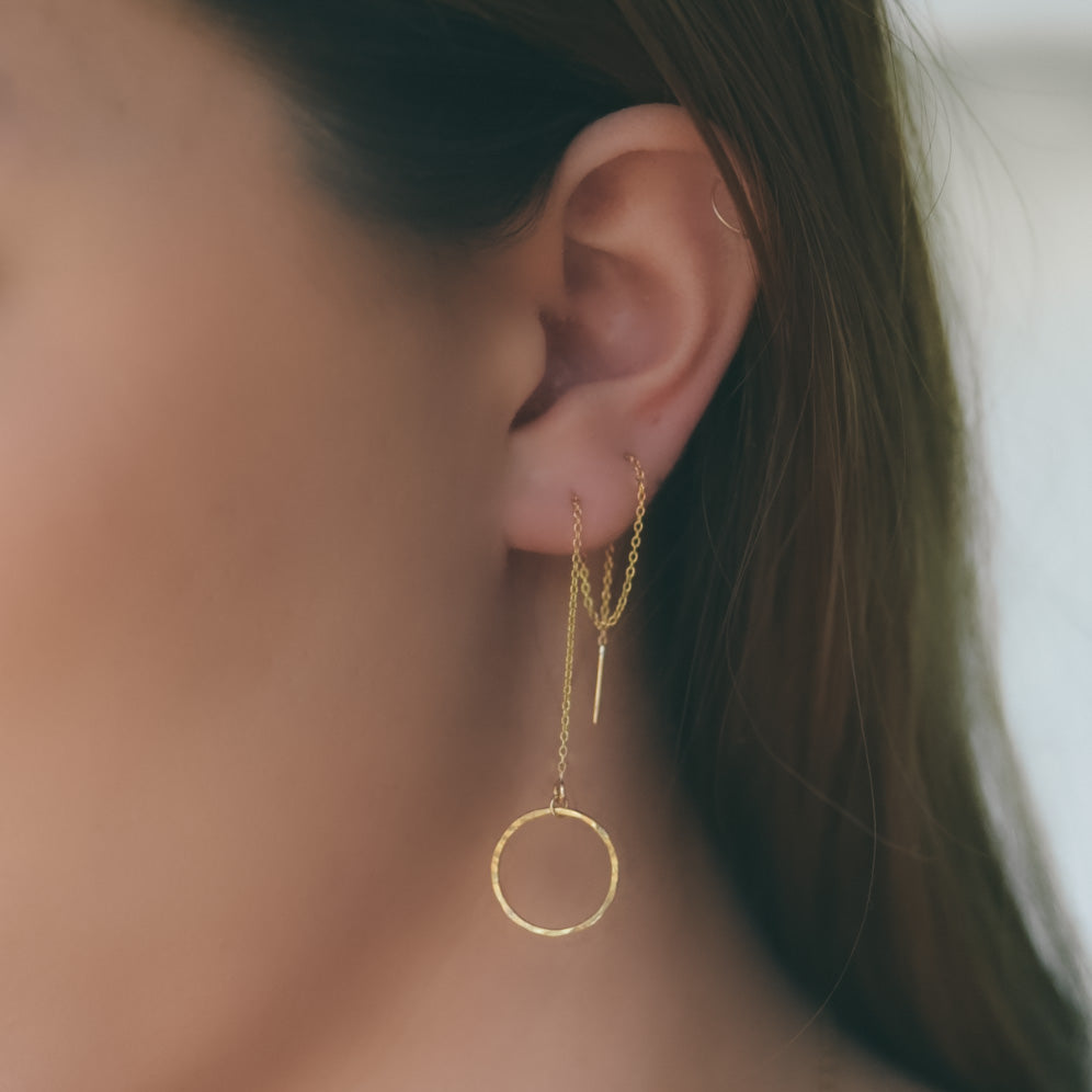 14K Solid Gold Tiny Threader Earrings 14K Short Threader - Etsy