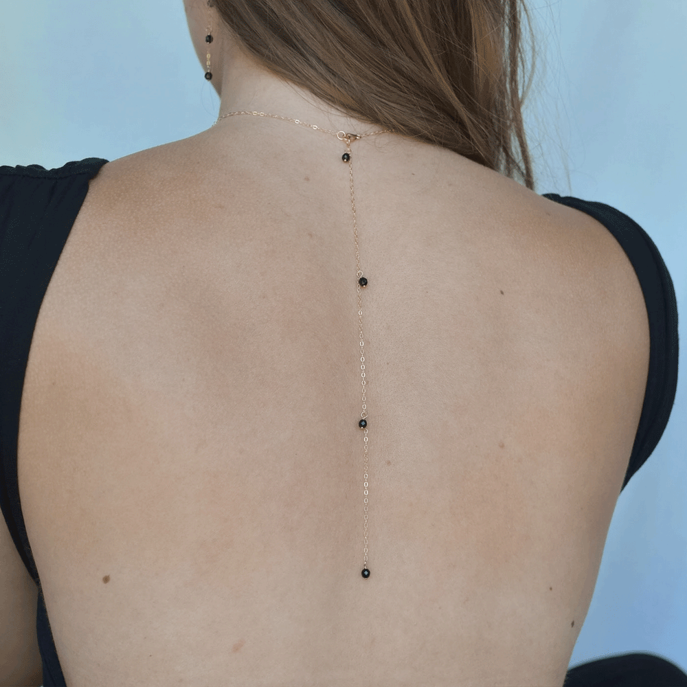 Onyx Droplet Back Necklace