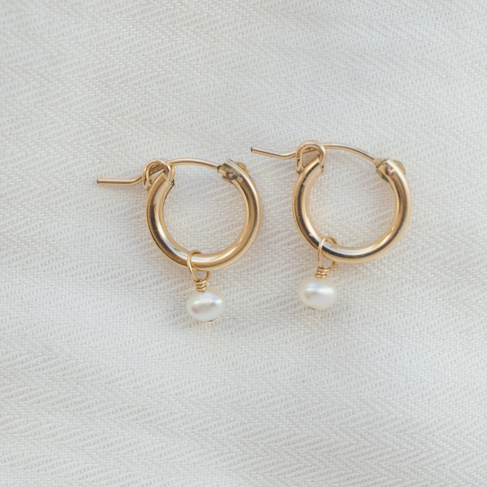 Petite Pearl Huggie Hoops